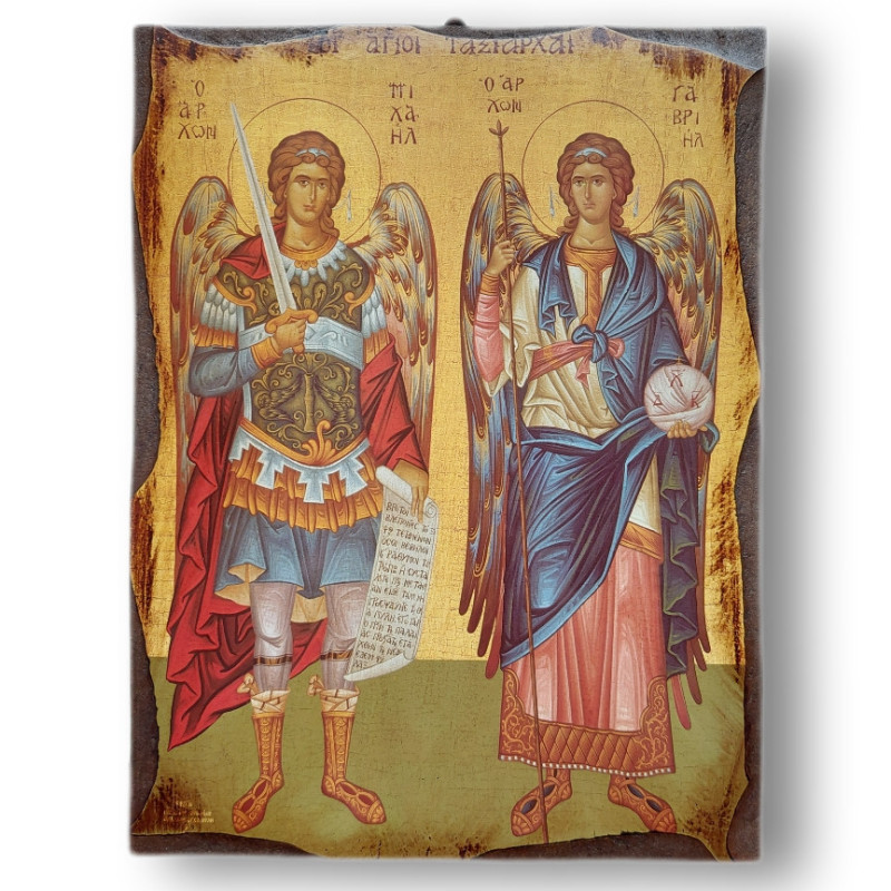 Ikona "Archandělé Michael a Gabriel" s vyřezávaným rámem