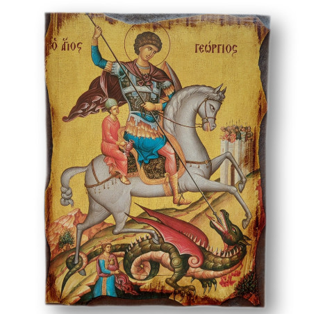 Ikona Svatý Jiří bojující se zlem s vyřezávaným rámem