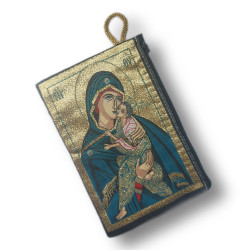 Peněženka s Ikonou  Panny Marie s Kristem v Modrém a Zlatém Designu