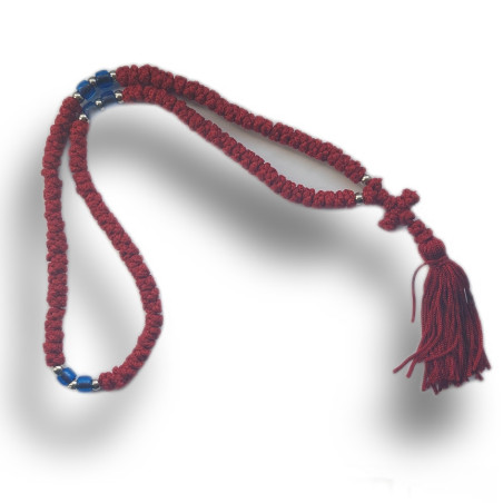 Čotky červené s modrými korálky, 100 uzlů