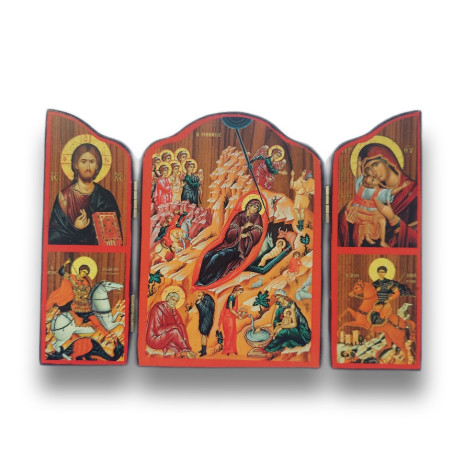 Triptych - Narození Páně s ikonami Krista, sv. Jiří, Panny Marie a sv. Demetria