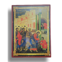 Ikona Ježíše Uzdravujícího Slepého od Narození – Duchovní Umění s Pozlaceným Pozadím