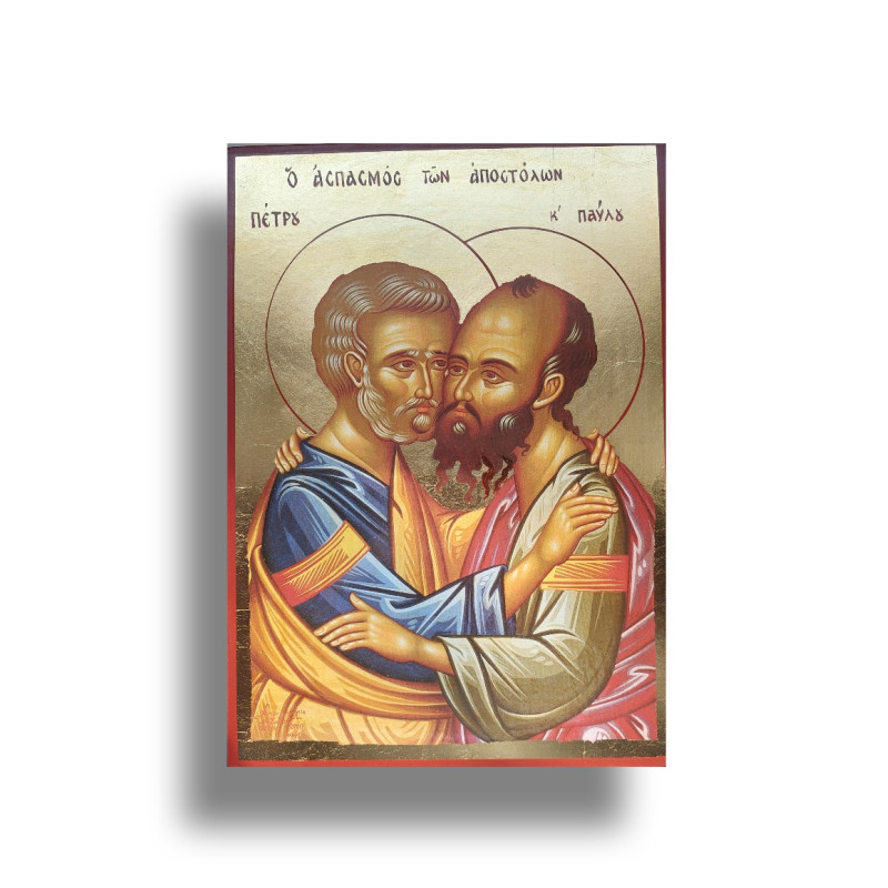Ikona sv. Petra a Pavla na dřevěném podkladě s pozlacením